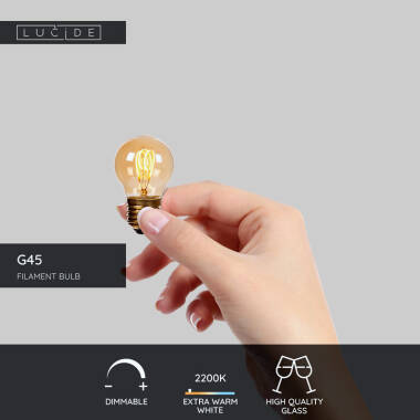 Image of Lucide 3W Non-Dimmable LED Decorative Filament Amber Golfball Bulb - Screw Cap