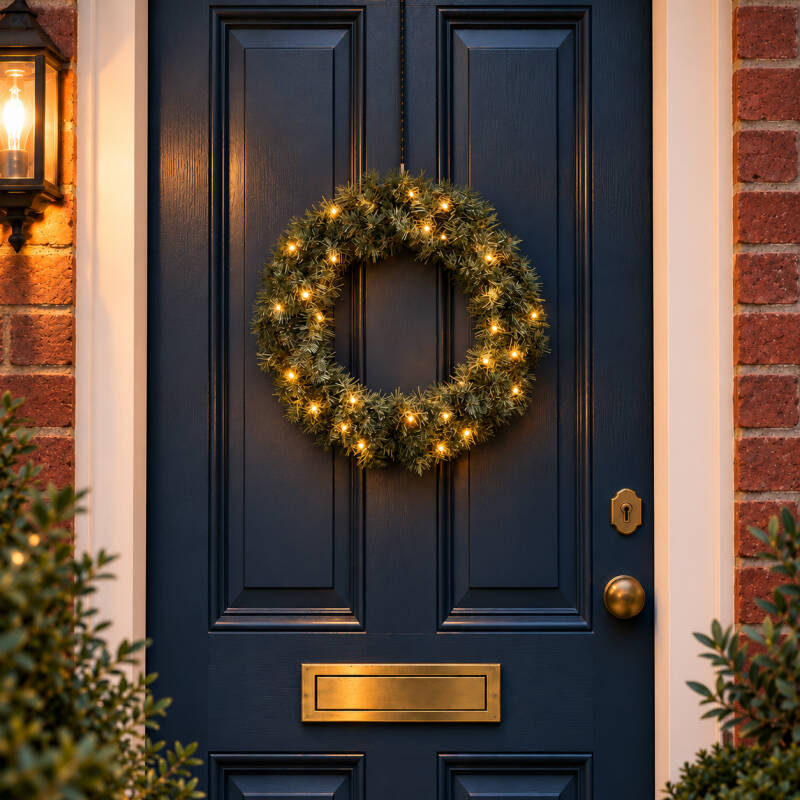 Image of Konstsmide Christmas 60cm Amber LED Spruce Wreath Decoration