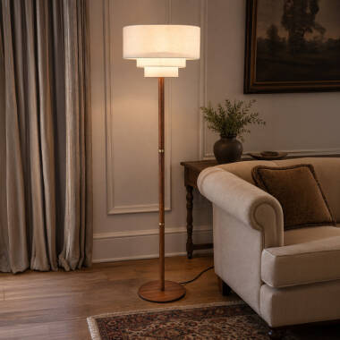 Wisteria Mode Wood Faux Linen Floor Lamp
