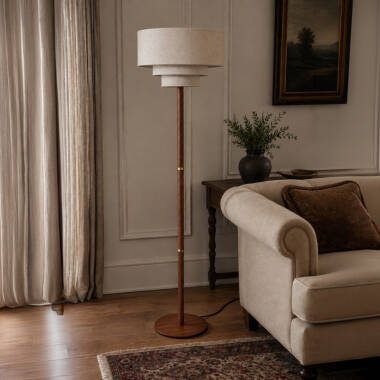 Image of Wisteria Mode Wood Faux Linen Floor Lamp