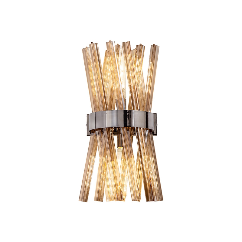 Woxsall Glass Flush Wall Light - Polished Nickel and Champagne Glass