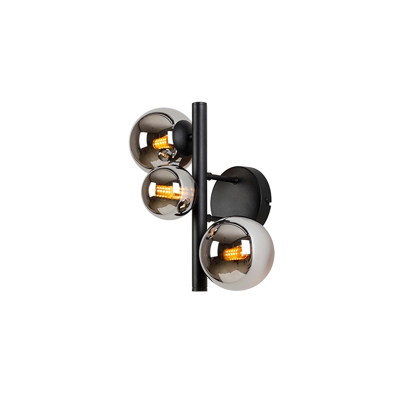Sedona 3 Light Wall Light - Satin Black and Chrome Glass