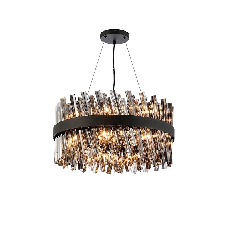Detroit 600 Glass Chandelier - Satin Black with Smoked Glass