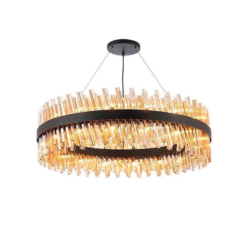 Detroit 1000 Glass Chandelier - Satin Black with Amber Glass
