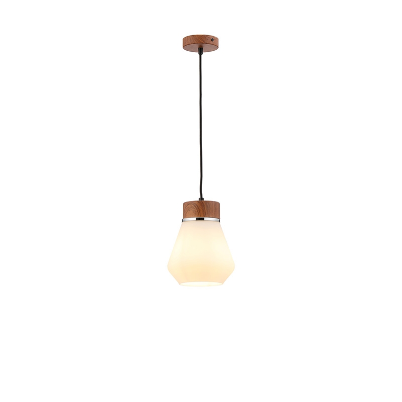 Diego Single Ceiling Pendant Light - Walnut with Opal Glass